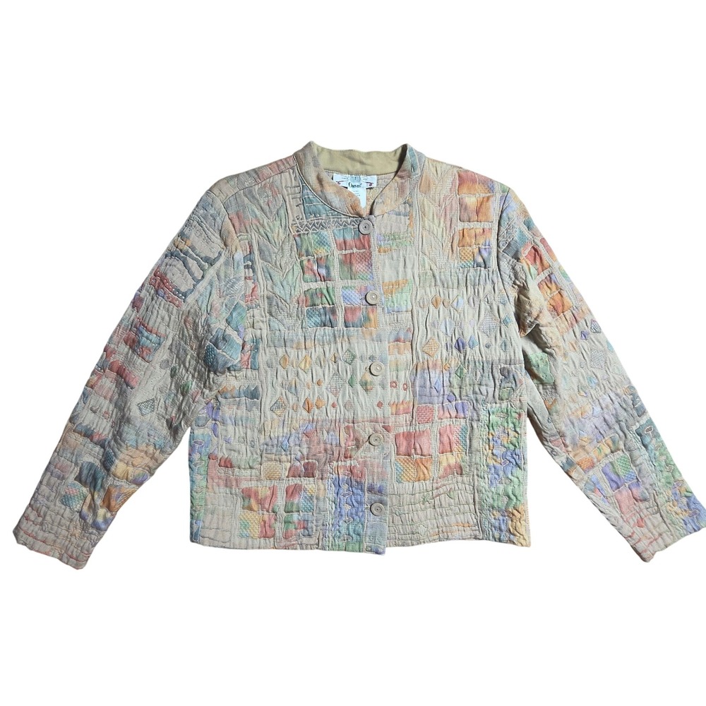Vintage Orvis Patchwork Quilted Tapestry Jacket M USA Boho Hippie Cottagecore